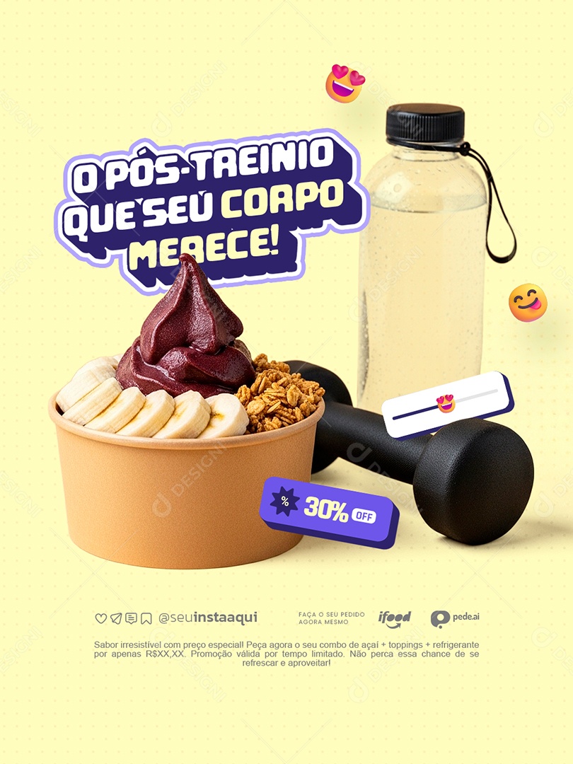 Açaiteria O Pós Treino Que Seu Corpo Merece Social Media PSD Ediável