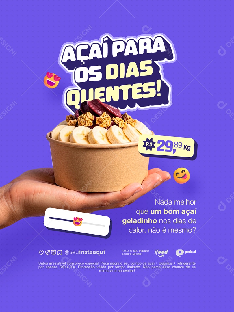 Açaiteria Açaí Para Os Dias Quentes Social Media PSD Editável