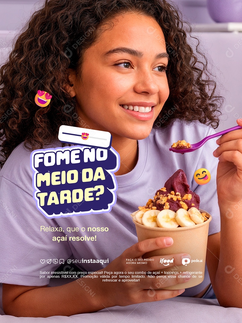 Açaiteria Fome no Meio da Tarde Social Media PSD Editável