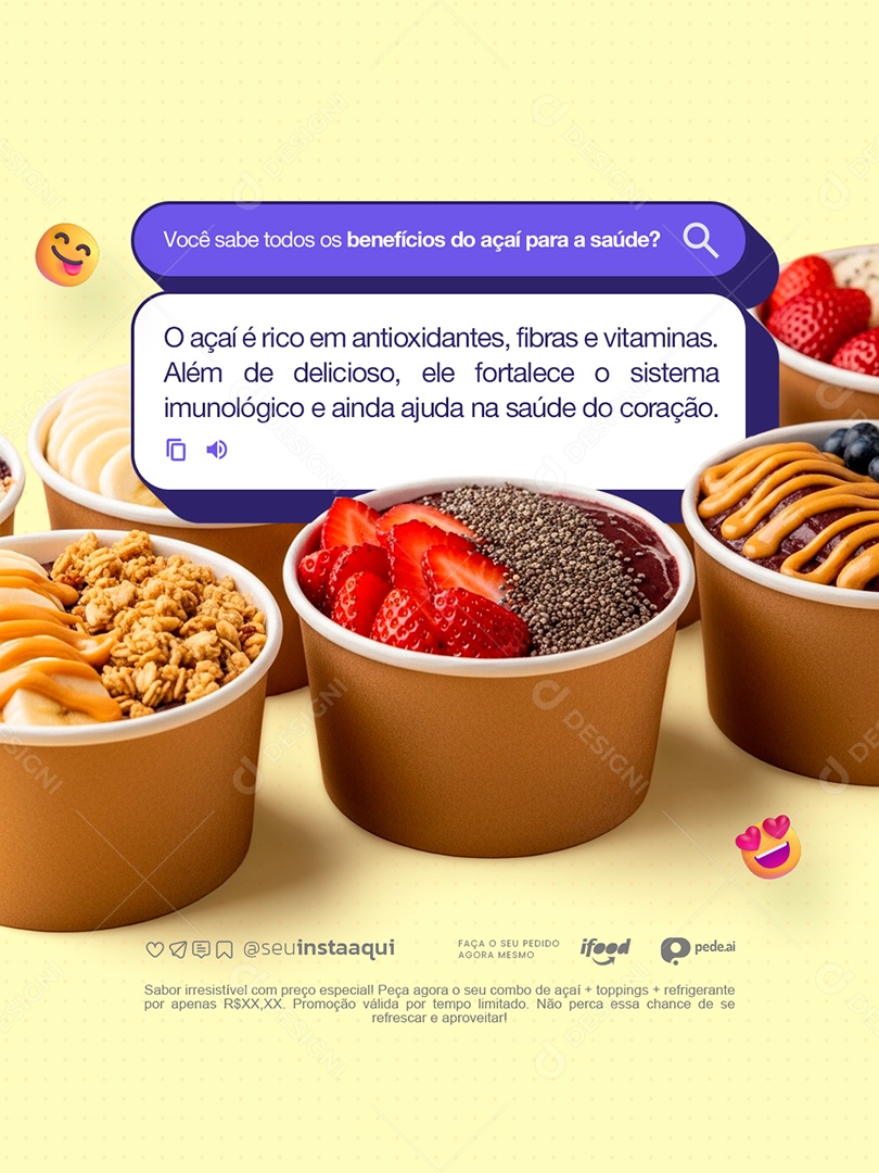 Açaiteria Todos os Benefícios do Açaí Social Media PSD Editável