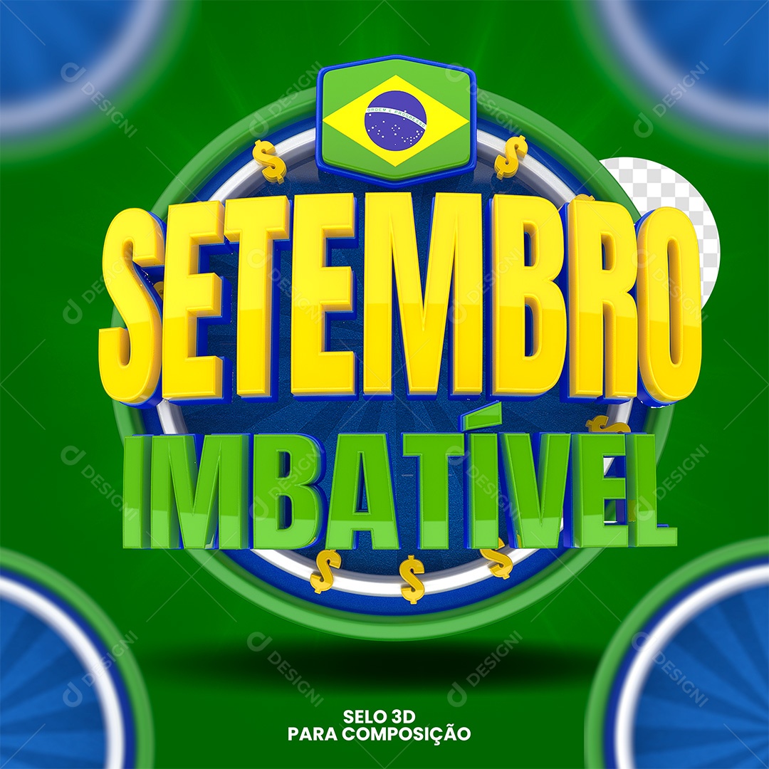 Setembro Imbatível Selo 3D Amarelo e Branco para Composição PSD