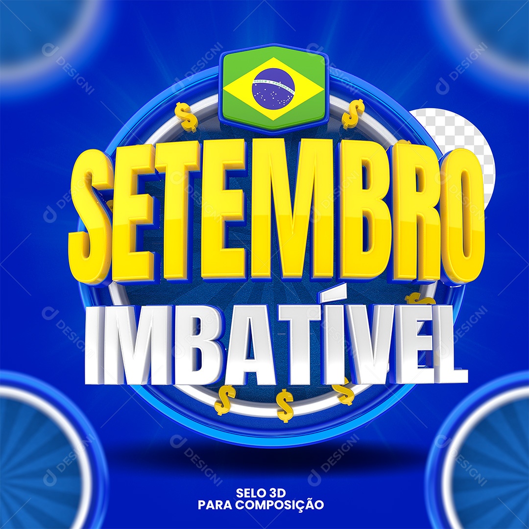 Setembro Imbatível Selo 3D Amarelo e Branco para Composição PSD