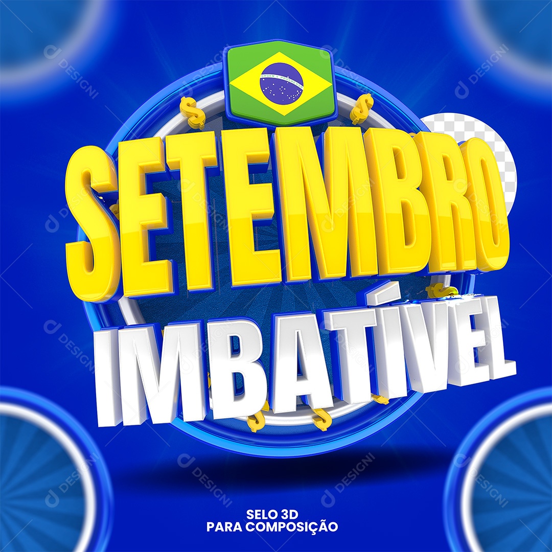 Setembro Imbatível Selo 3D Amarelo e Branco para Composição PSD