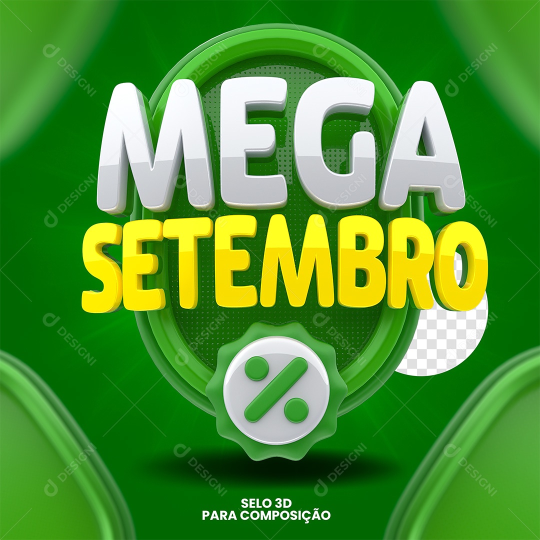 Mega Setembro Selo 3D Verde para Composição PSD
