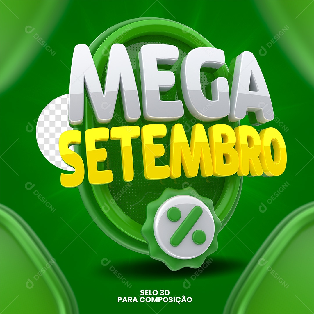 Mega Setembro Selo 3D Verde para Composição PSD