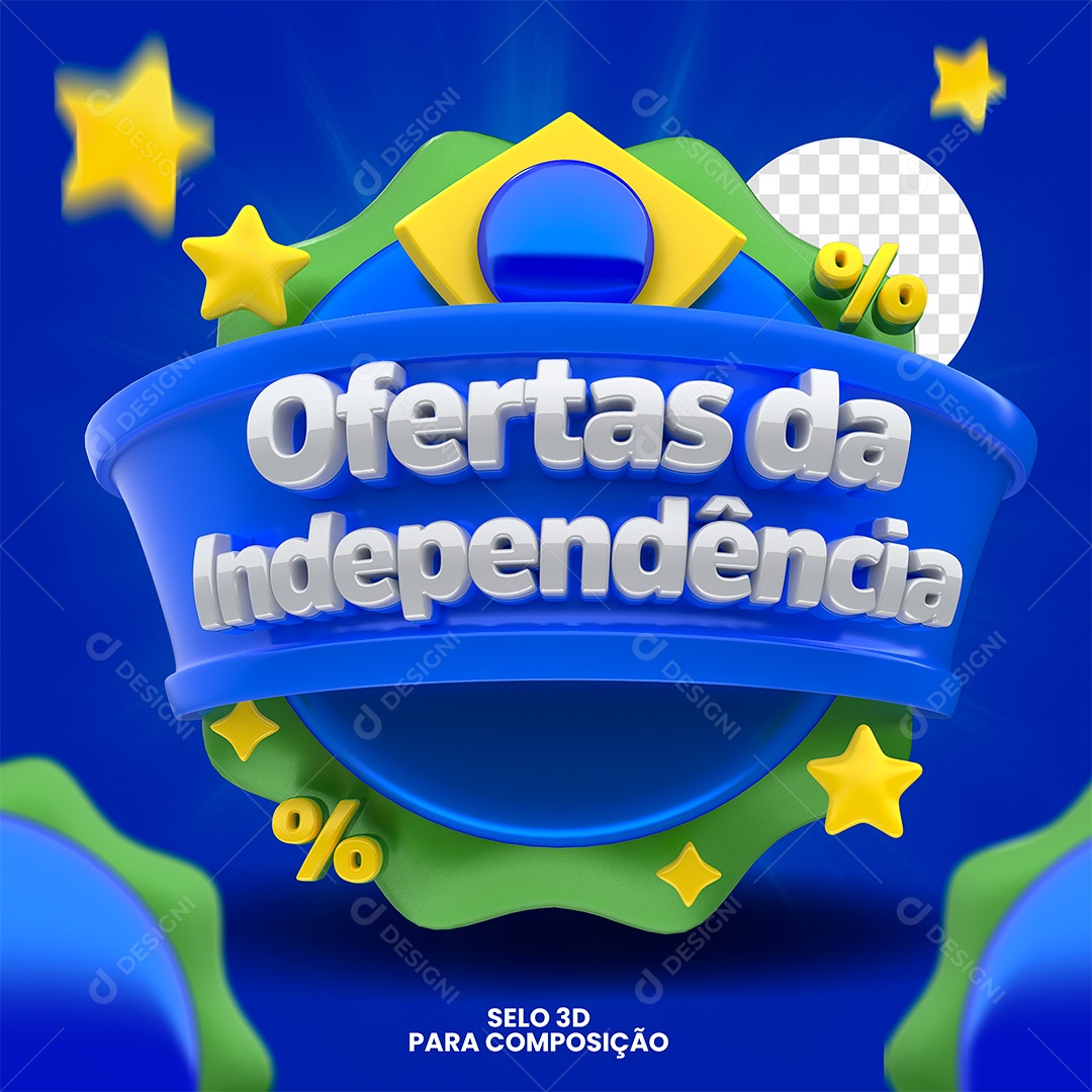 Ofertas da Independência Selo 3D Azul Para Composição PSD