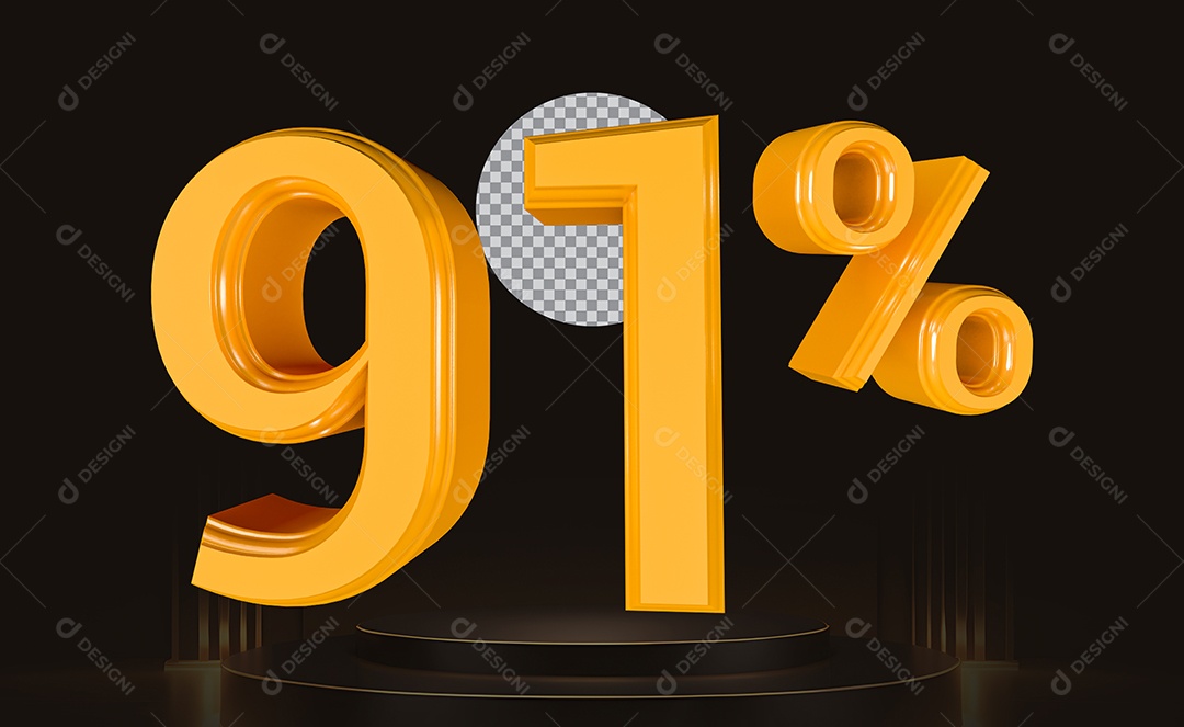 Elemento 3D Número 91% Para Composição PSD