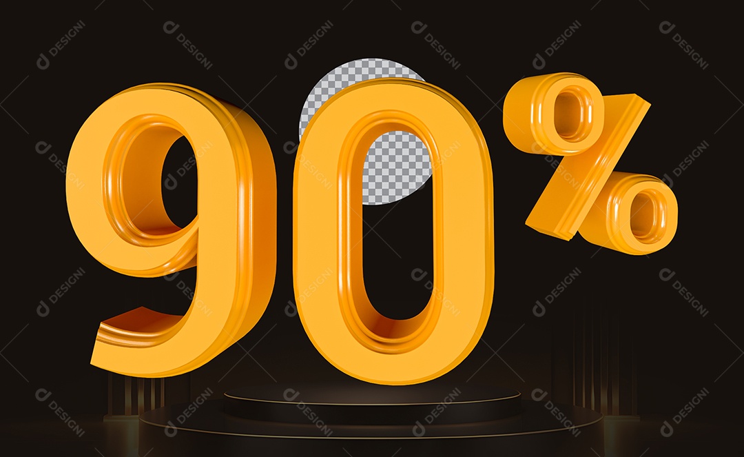 Elemento 3D Número 90% Para Composição PSD