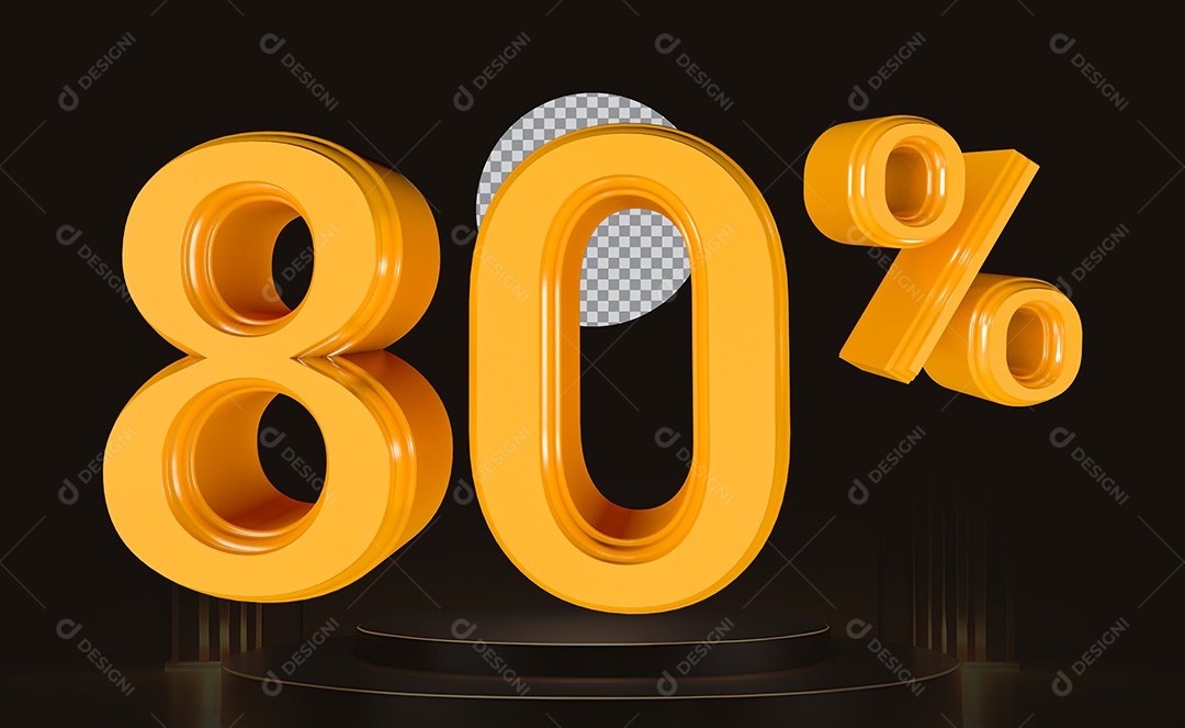 Elemento 3D Número 80% Para Composição PSD
