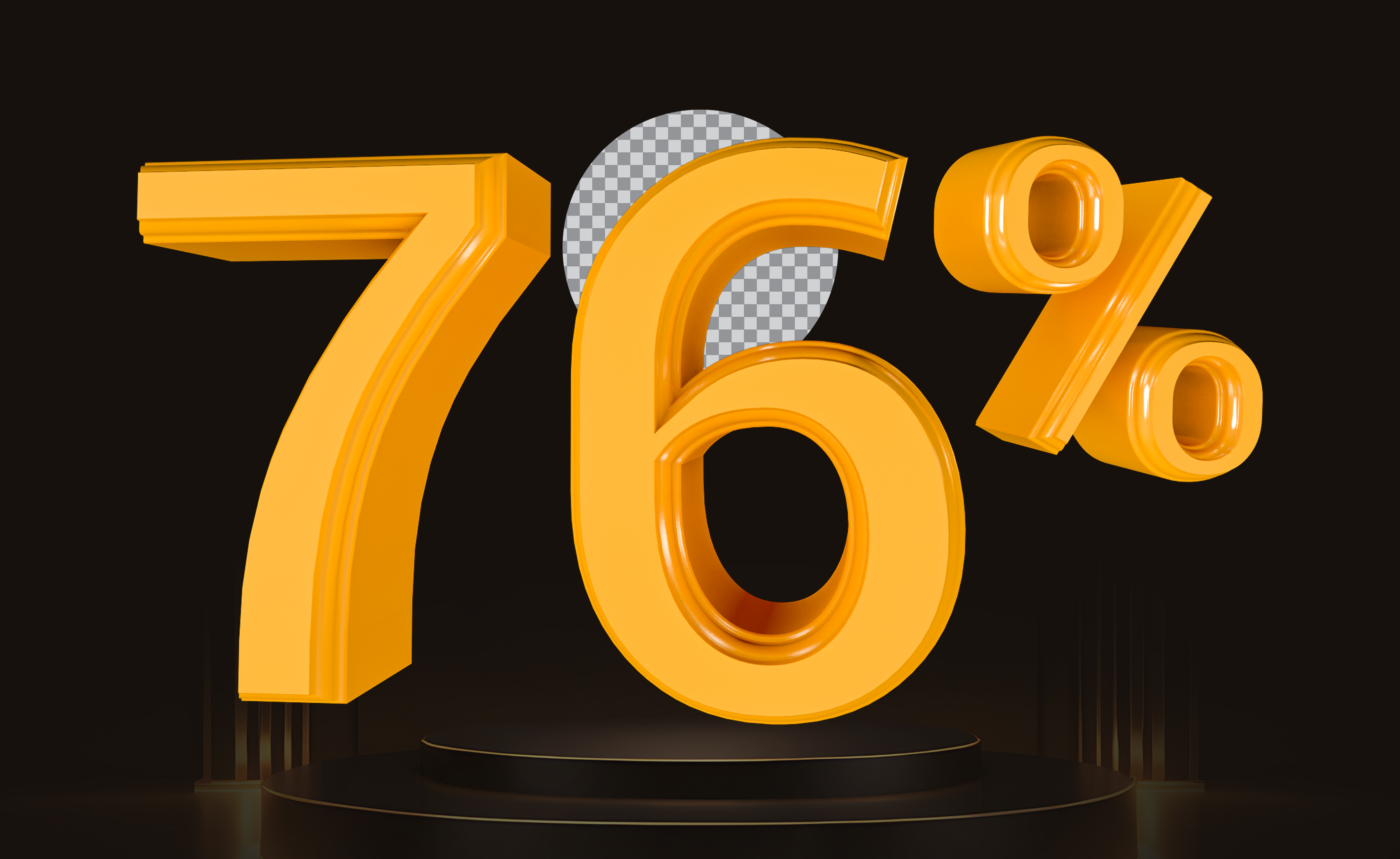 Elemento 3D Número 76% Para Composição PSD