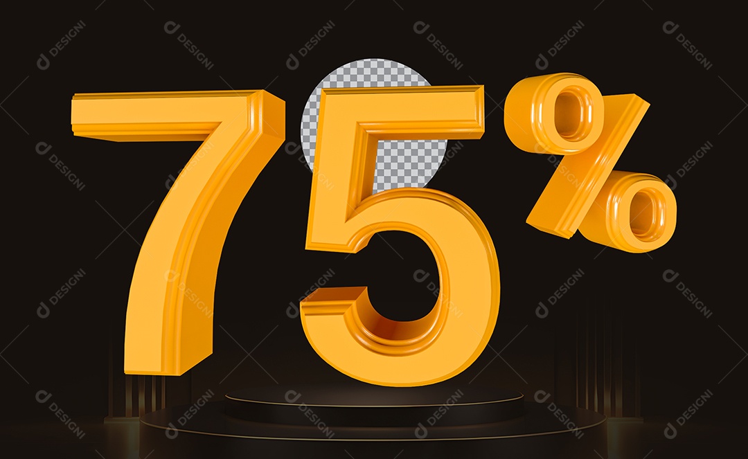 Elemento 3D Número 75% Para Composição PSD