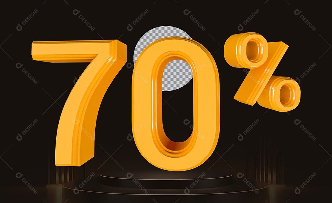Elemento 3D Número 70% Para Composição PSD
