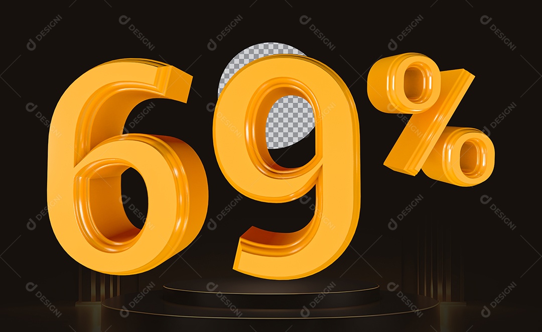 Elemento 3D Número 69% Para Composição PSD