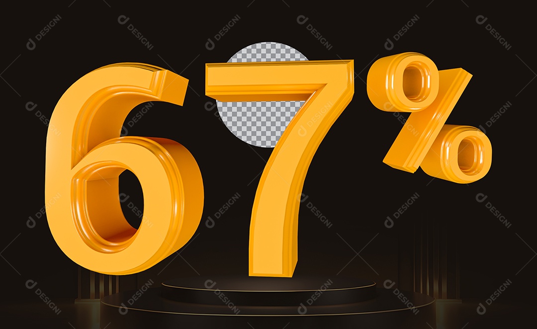 Elemento 3D Número 67% Para Composição PSD