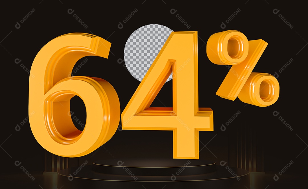 Elemento 3D Número 64% Para Composição PSD