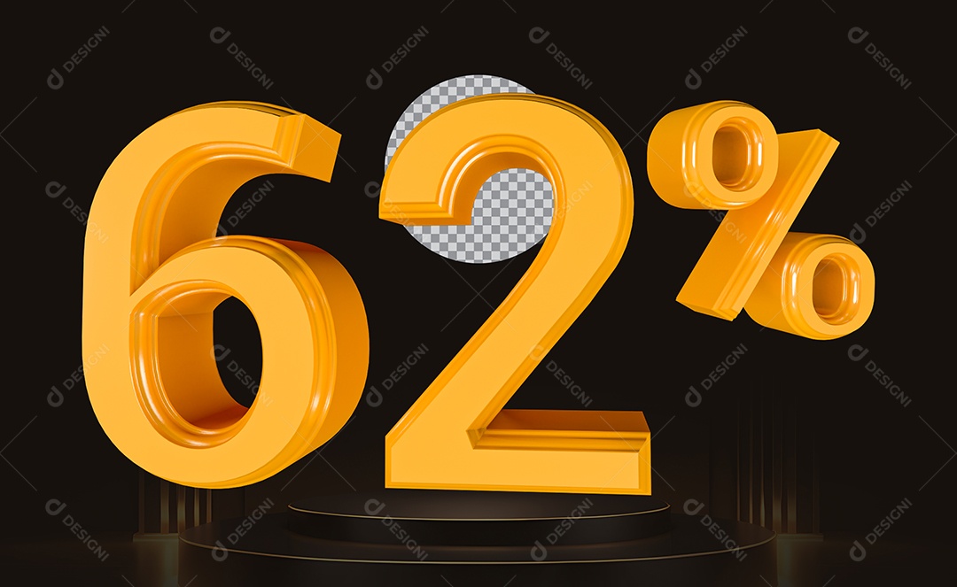 Elemento 3D Número 62% Para Composição PSD