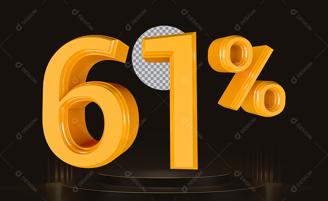 Elemento 3D Número 61% Para Composição PSD
