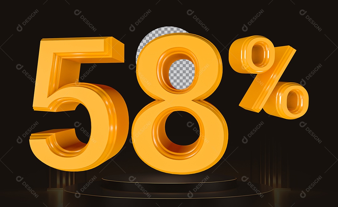 Elemento 3D Número 58% Para Composição PSD
