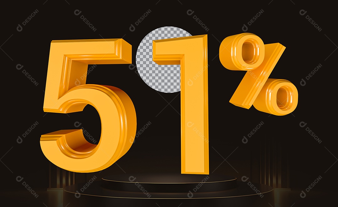 Elemento 3D Número 51% Para Composição PSD