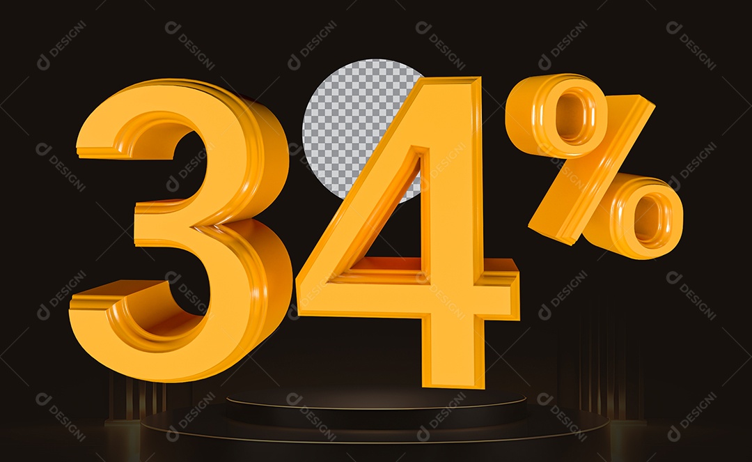 Elemento 3D Número 34% Para Composição PSD