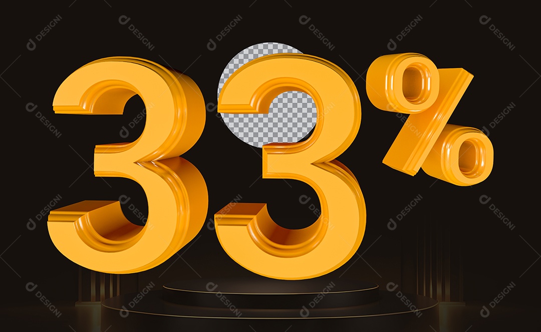 Elemento 3D Número 33% Para Composição PSD