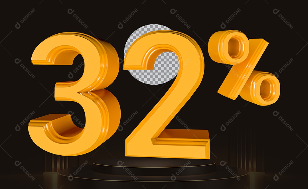 Elemento 3D Número 32% Para Composição PSD