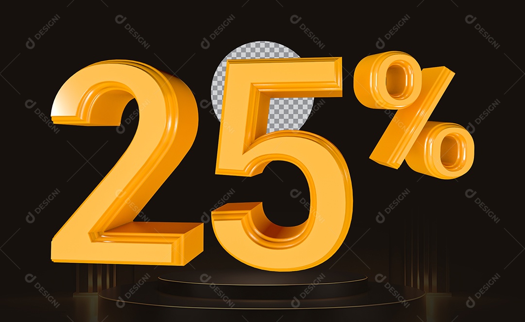 Elemento 3D Número 25% Para Composição PSD