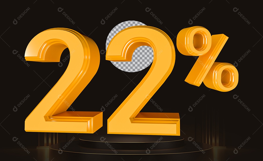 Elemento 3D Número 22% Para Composição PSD