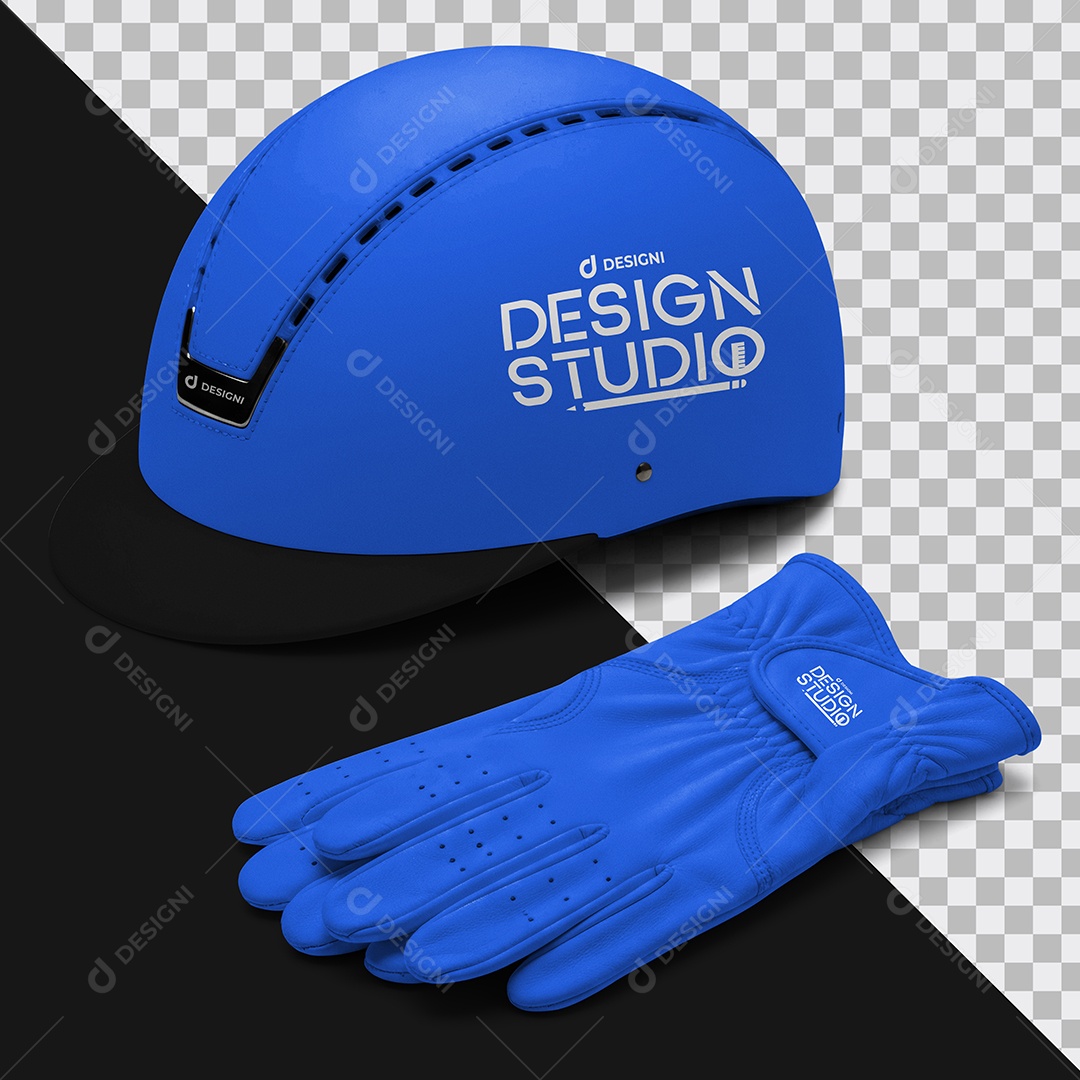 Mockup Uniforme Esportivo Capacete e Luva para Hipismo PSD Editável