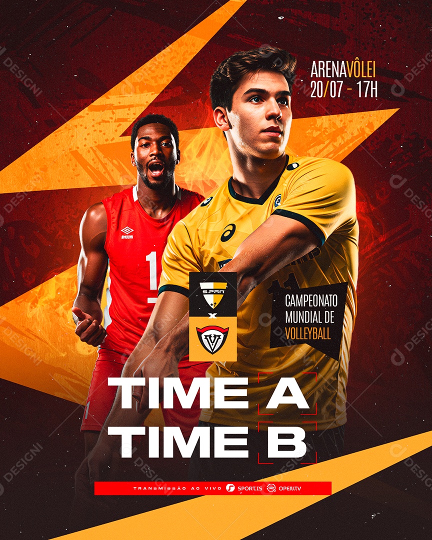 Campeonato Mundial De Volleyball Time A Time B Social Media PSD Editável