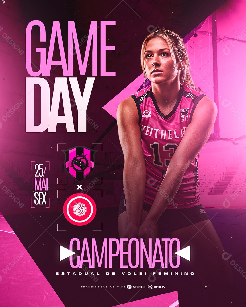 Game Day Campeonato Estadual De Vôlei Feminino Social Media PSD Editável
