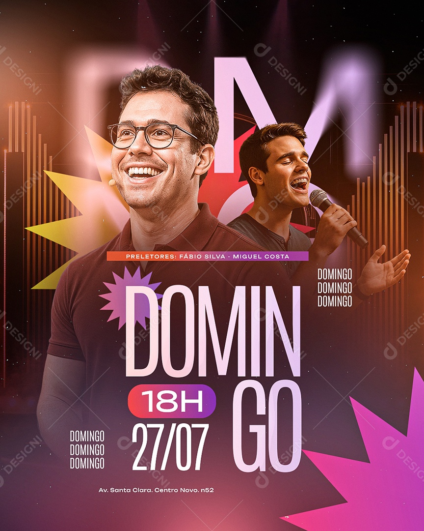 Flyer Gospel Domingo Preletores Social Media PSD Editável