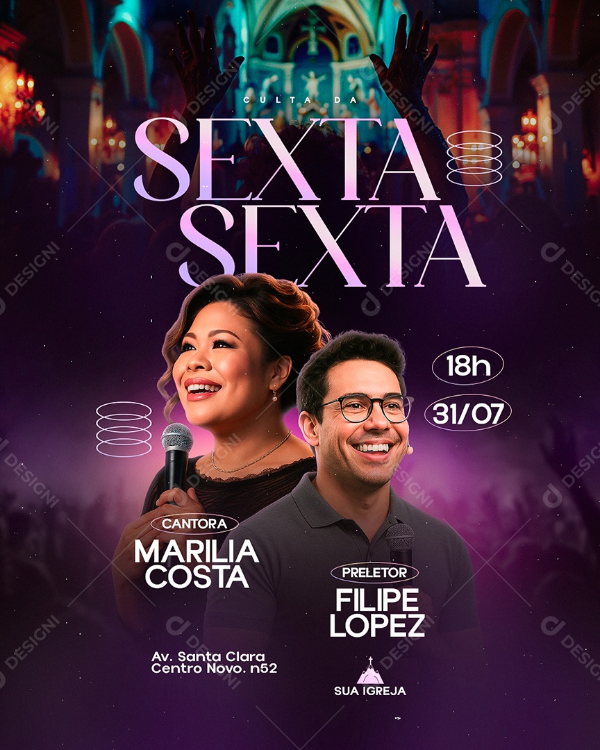 Flyer Gospel Sexta Sexta Social Media PSD Editável