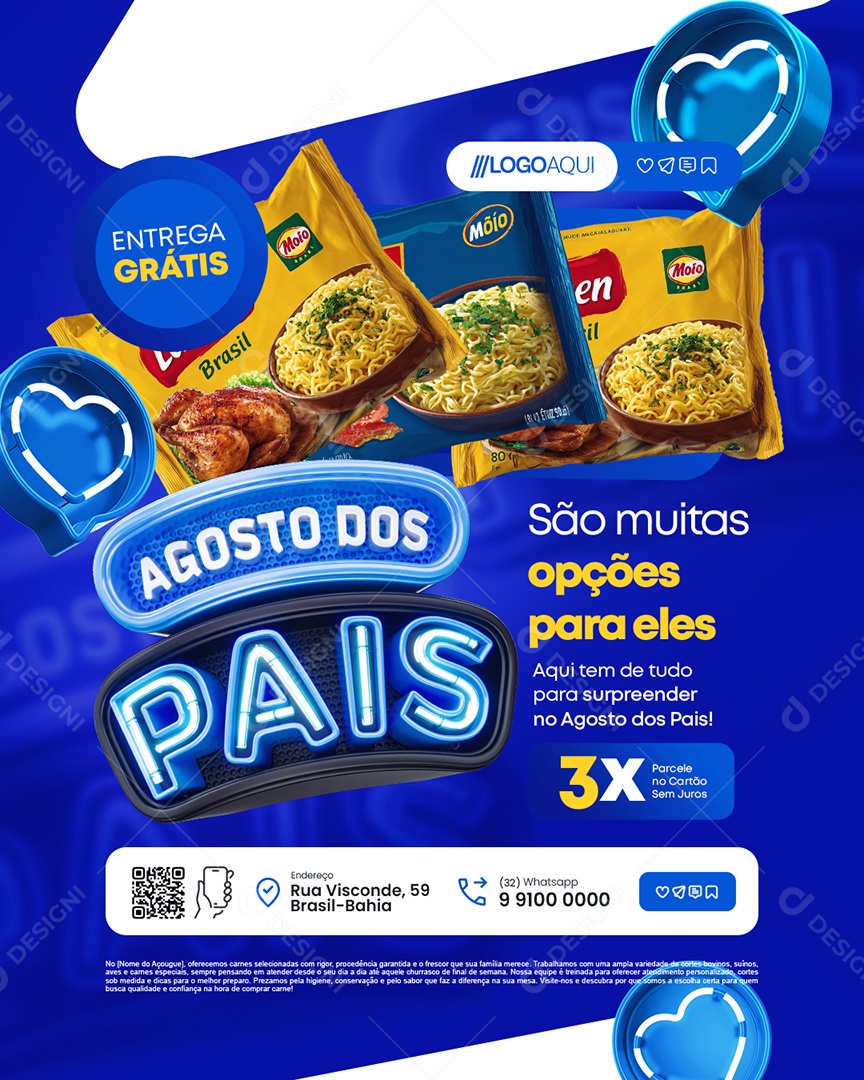 Agosto Dos Pais Supermercado Entrega Grátis Social Media PSD Editável
