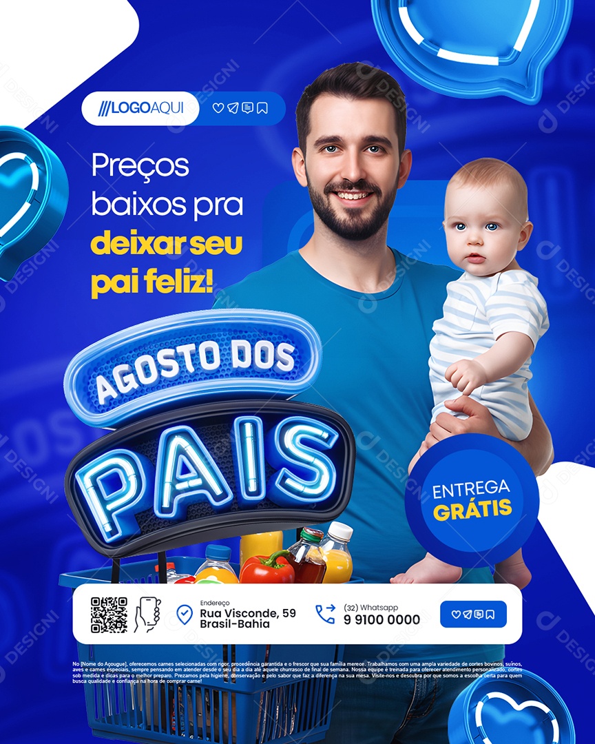 Agosto Dos Pais Supermercado Preços Baixos Social Media PSD Editável