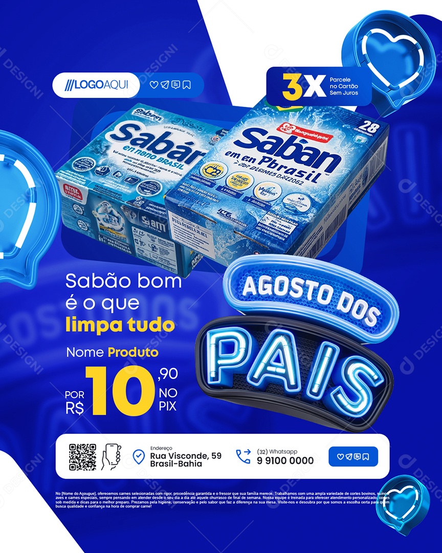 Agosto Dos Pais Supermercado Sabão Bom é o Que Limpa Tudo Social Media PSD Editável