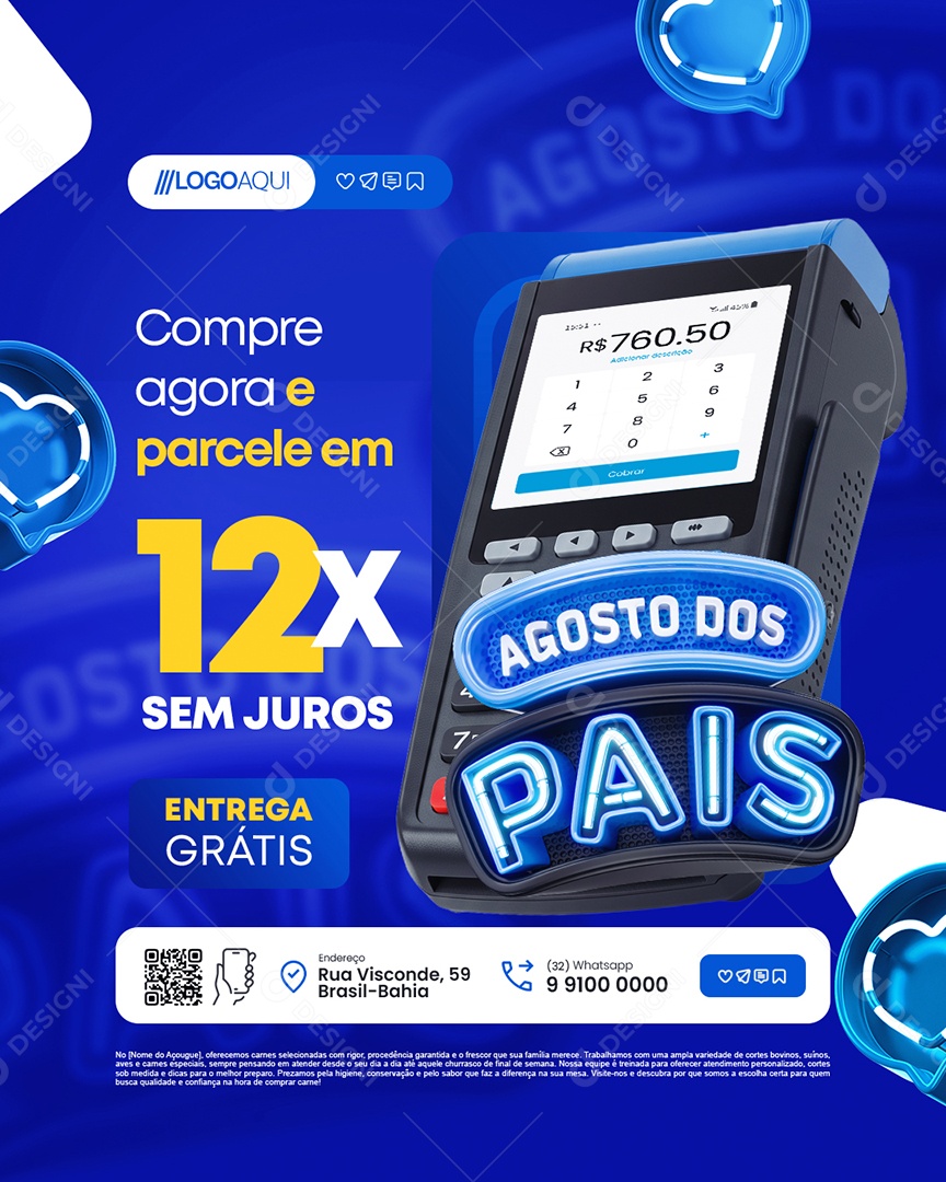 Agosto Dos Pais Supermercado Compre Agora e Parcele Social Media PSD Editável