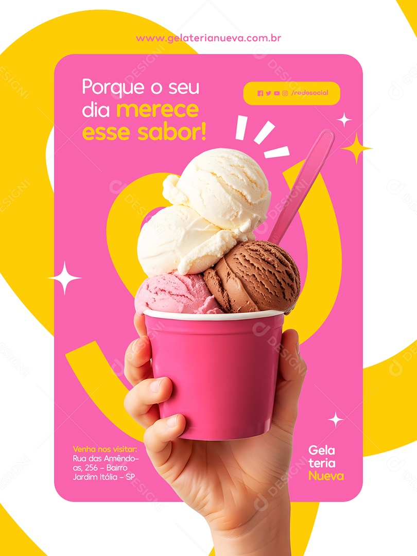 Gelateria Porque o Seu Dia Merece Esse Sabor Social Media PSD Editável