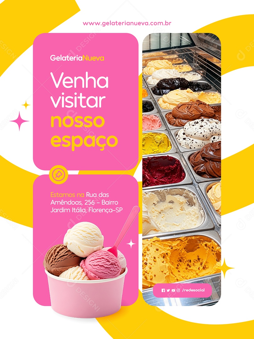 Gelateria Venha Visitar Nosso Espaço Social Media PSD Editável