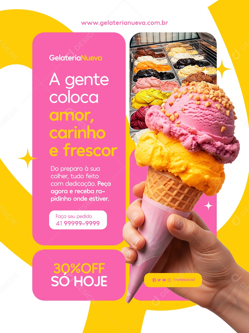 Gelateria A Gente Coloca Amor Carinho e Frescor Social Media PSD Editável
