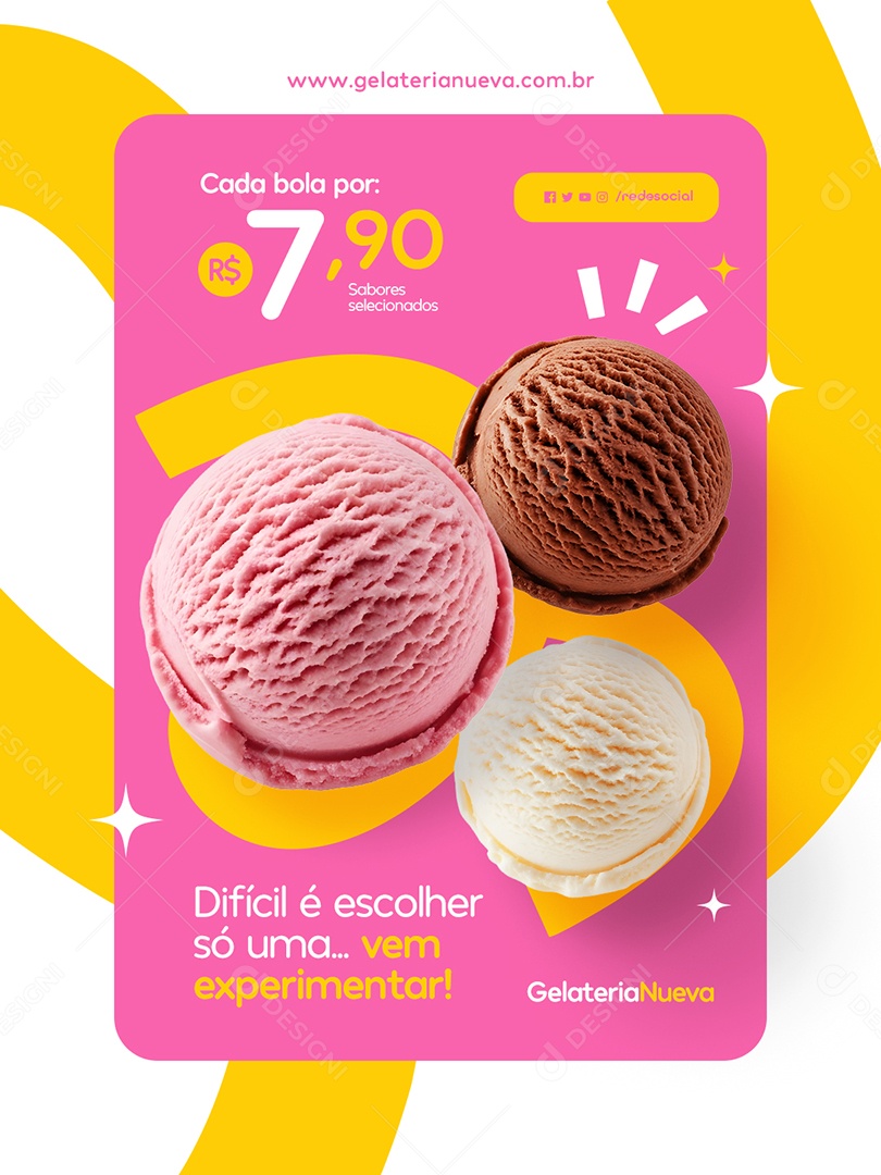 Gelateria Difícil é Escolher Só Uma Social Media PSD Editável