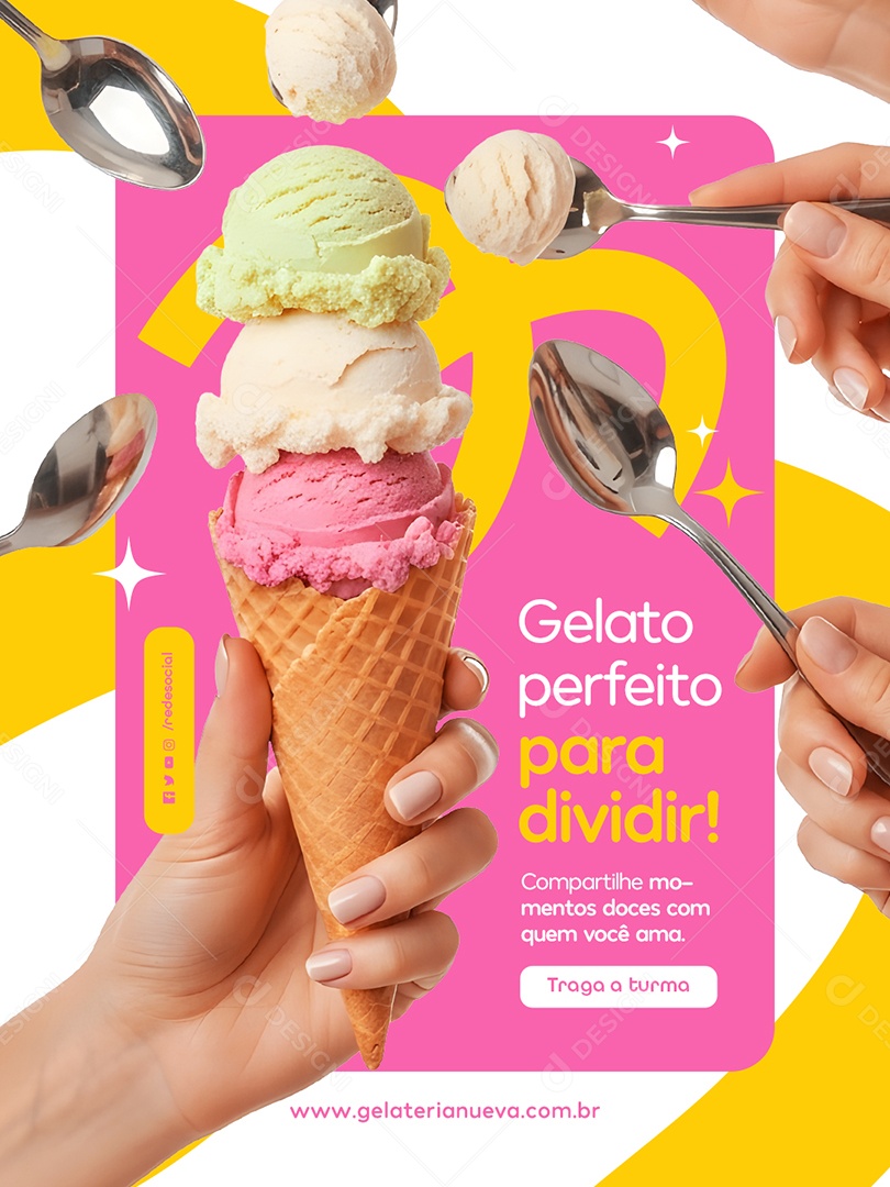 Gelateria Gelato Perfeito para Dividir Social Media PSD Editável