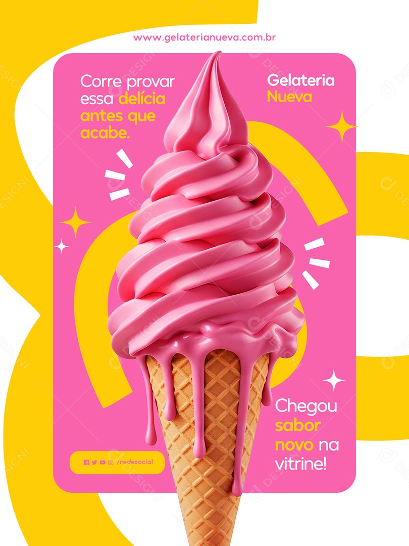 Gelateria Nueva Chegou Sabor Novo Social Media PSD Editável