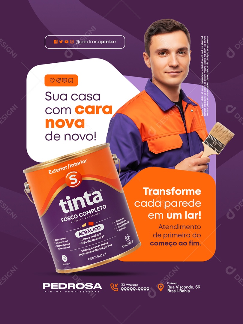 Pintor Sua Casa com Cara Nova de Novo Social Media PSD Editável