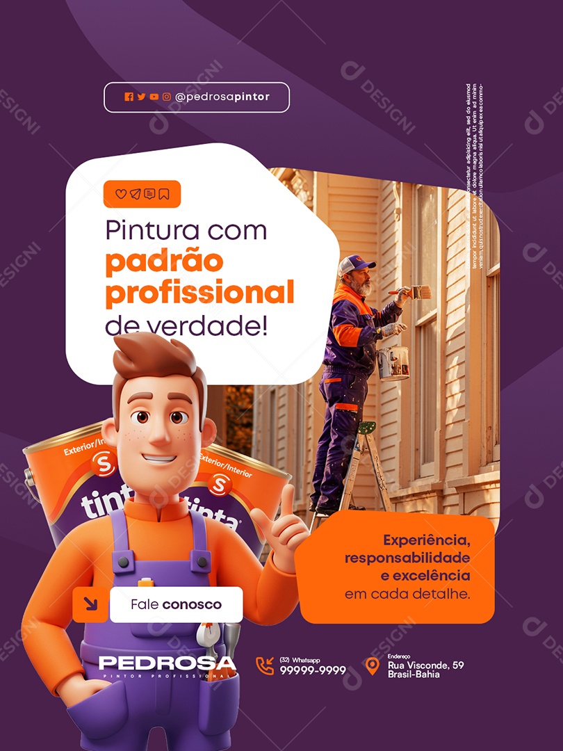 Pintor Pintura com Padrão Profissional Social Media PSD Editável