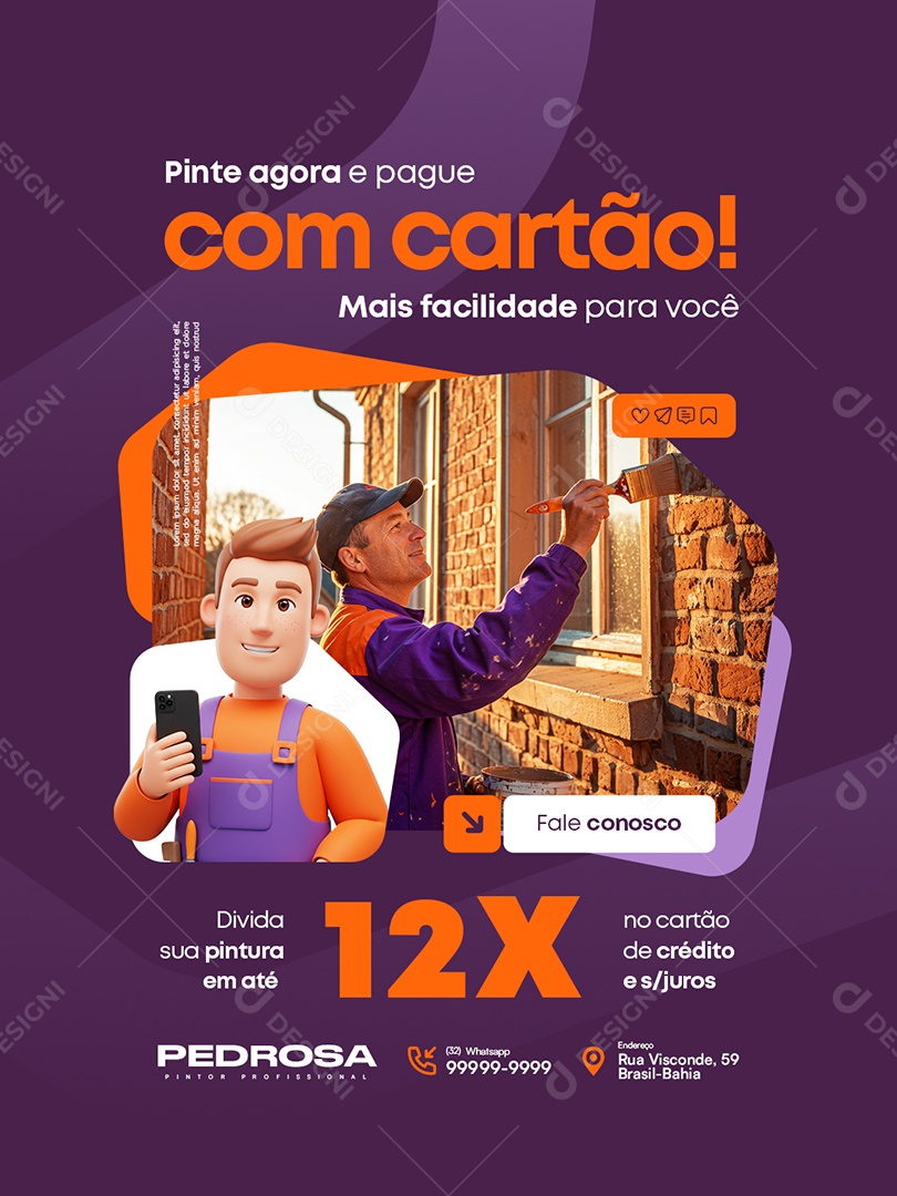 Pintor Pinte Agora e Pague com Cartão Social Media PSD Editável