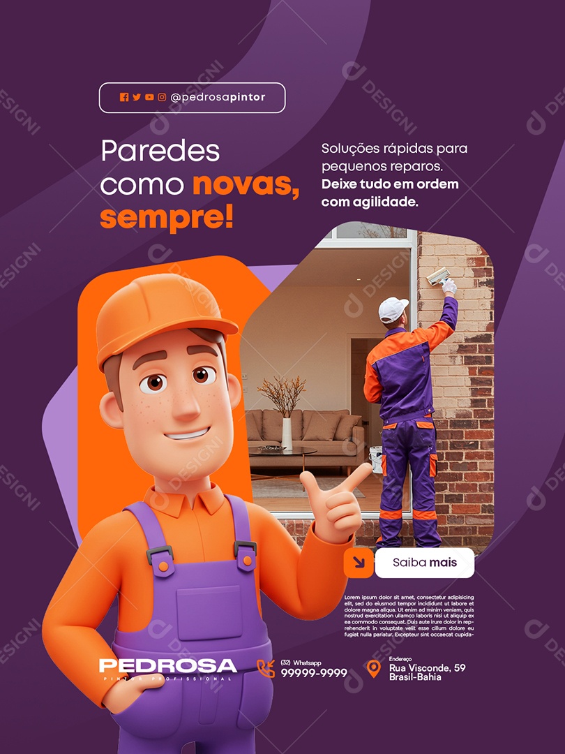 Pintor Paredes como Novas Sempre Social Media PSD Editável