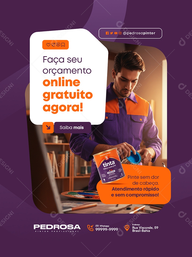 Pintor Faça seu Orçamento Online Social Media PSD Editável