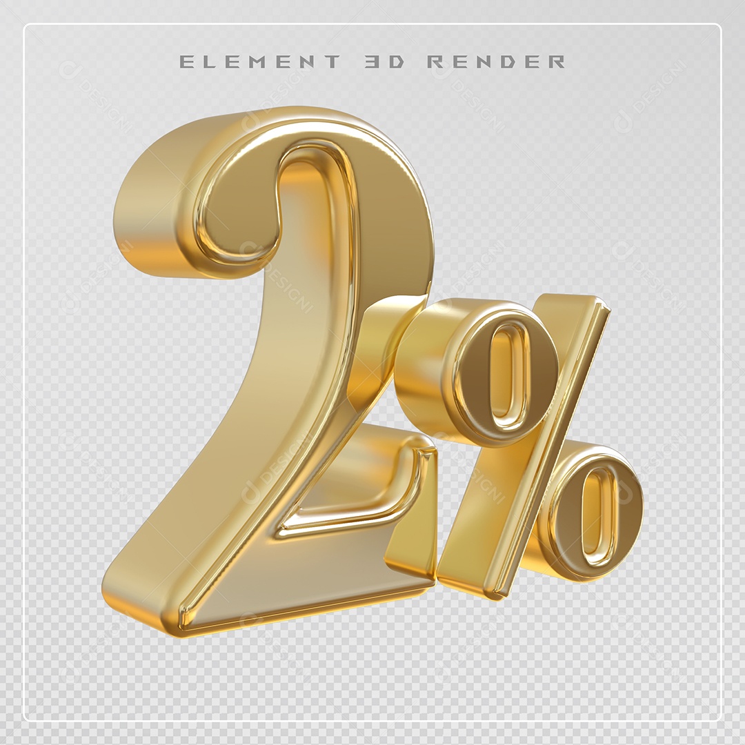 Elemento 3D Número 2% Desconto Dourado para Composição PSD