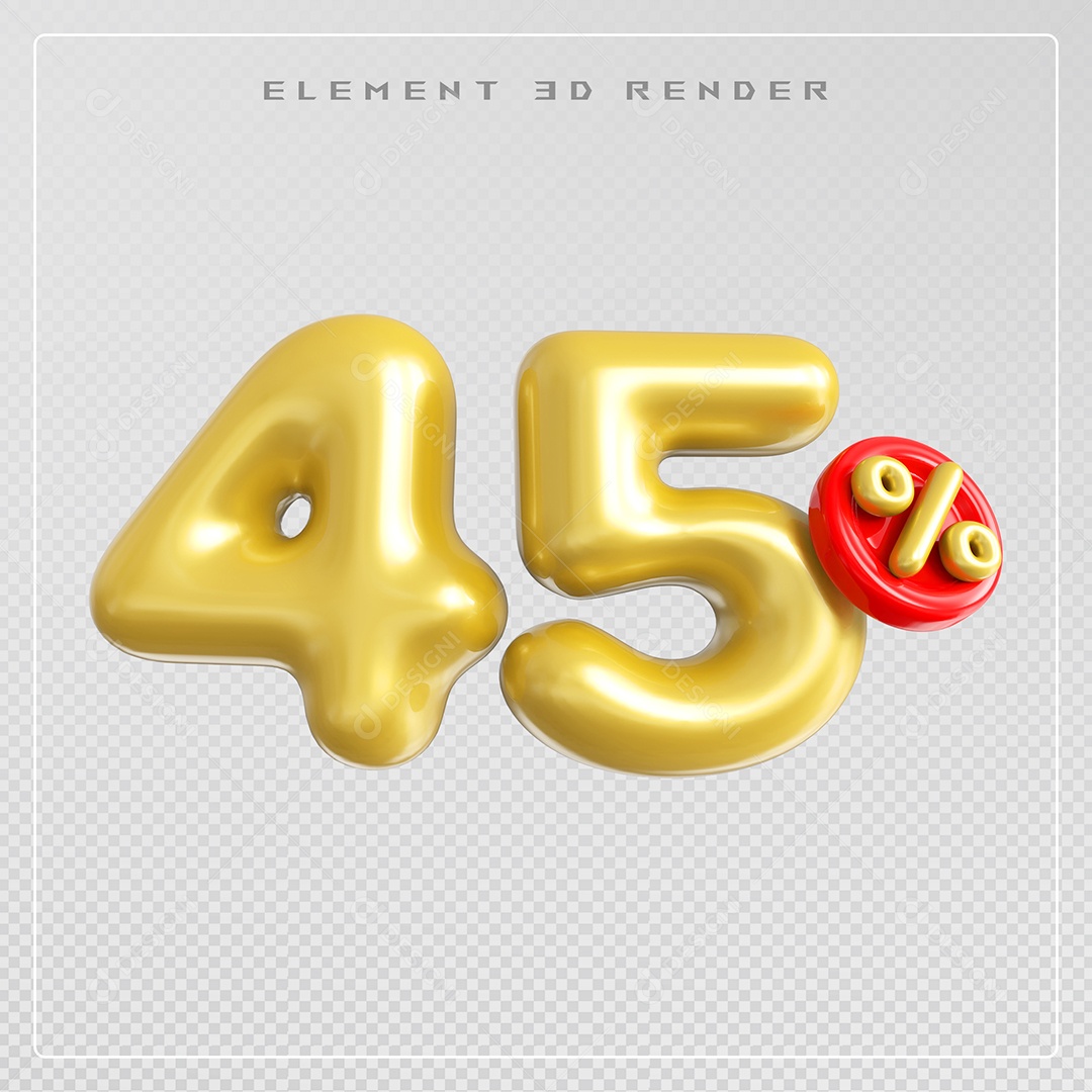 Elemento 3D Número 45% Desconto Dourado para Composição PSD